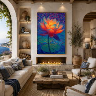 Poster Arte de Pontilhismo de Flor de Lótus Radiante