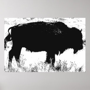 Poster Arte de Pop de Bisonte preto e branco