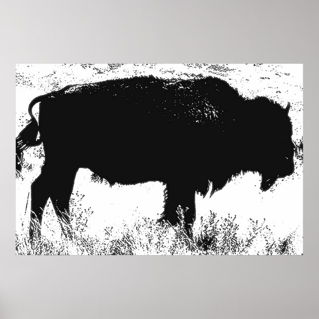 Poster Arte de Pop de Bisonte preto e branco (Frente)