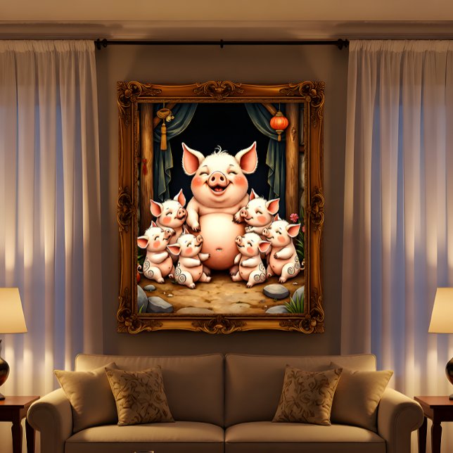 Pôster Arte de Porco – Mãe e Leitões (Criador carregado)