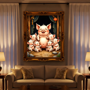 Pôster Arte de Porco – Mãe e Leitões