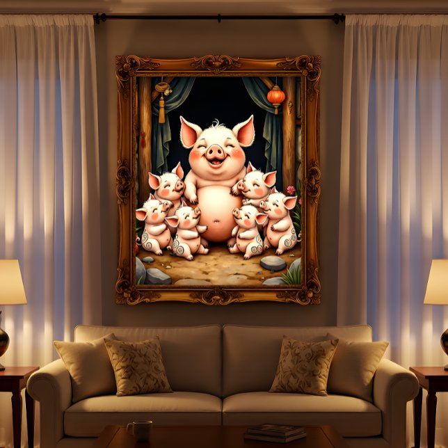 Pôster Arte de Porco – Mãe e Leitões (Criador carregado)