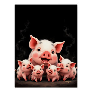Pôster Arte de Porco – Porca Mãe e Leitões