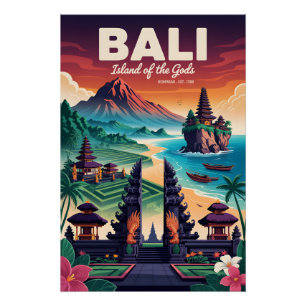 Pôster Arte de Poster de Viagem Retro Bali Indonésia