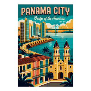 Pôster Arte de Poster de Viagem Retro da Cidade do Panamá