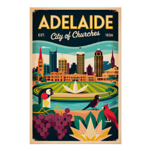 Pôster Arte de Poster de Viagem Retro de Adelaide Austrál