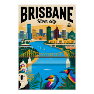 Pôster Arte de Poster de Viagem Retro de Brisbane Austrál