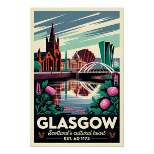 Pôster Arte de Poster de Viagem Retro de Glasgow Escócia