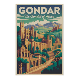 Pôster Arte de Poster de Viagem Retro de Gondar Etiópia
