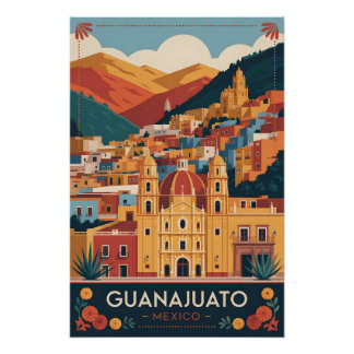 Pôster Arte de Poster de Viagem Retro de Guanajuato Méxic