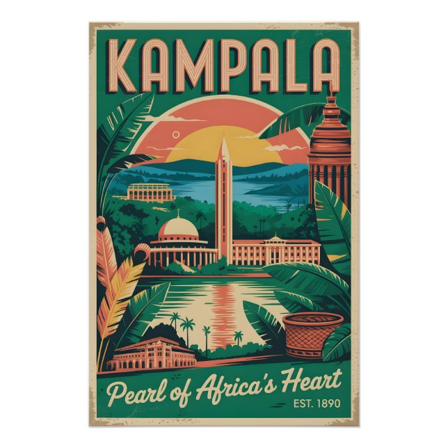 Pôster Arte de Poster de Viagem Retro de Kampala Uganda (Frente)