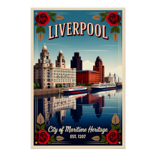 Pôster Arte de Poster de Viagem Retro de Liverpool Inglat