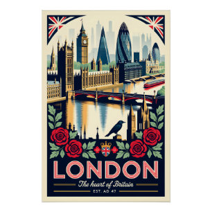 Pôster Arte de Poster de Viagem Retro de Londres Inglater