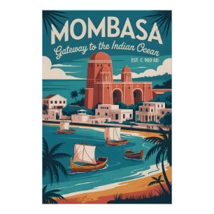 Pôster Arte de Poster de Viagem Retro de Mombaça Quênia