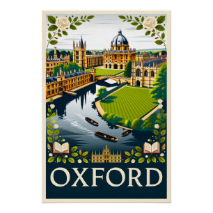 Pôster Arte de Poster de Viagem Retro de Oxford Inglaterr
