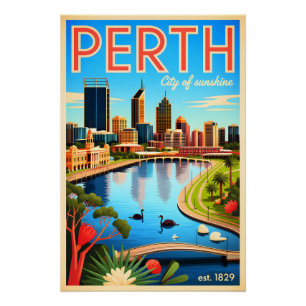 Pôster Arte de Poster de Viagem Retro de Perth Austrália