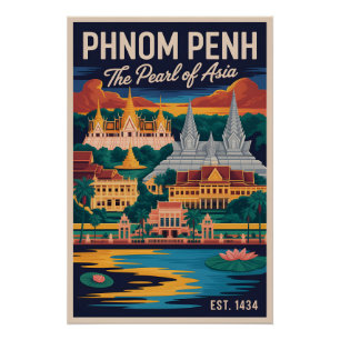 Pôster Arte de Poster de Viagem Retro de Phnom Penh Cambo