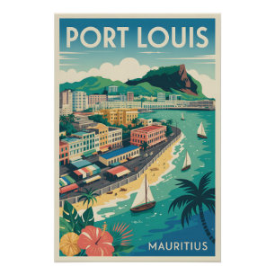 Pôster Arte de Poster de Viagem Retro de Port Louis Maurí