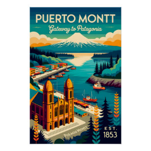 Pôster Arte de Poster de Viagem Retro de Puerto Montt Chi