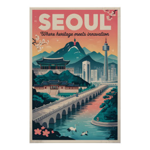 Pôster Arte de Poster de Viagem Retro de Seul Coreia do S