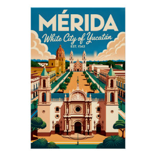 Pôster Arte de Poster de Viagem Retro Mérida México