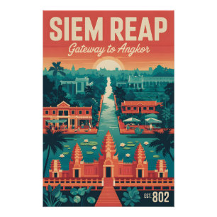 Pôster Arte de Poster de Viagem Retro Siem Reap Camboja