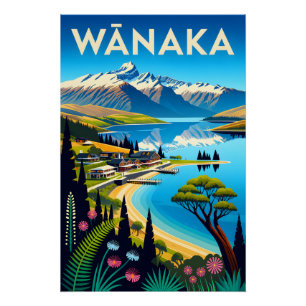 Pôster Arte de Poster de Viagem Retro Wānaka Nova Zelândi