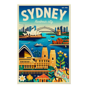 Pôster Arte de Poster de Viagem Retrospetivo de Sydney Au