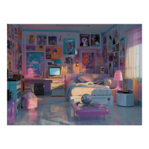 Pôster Arte de quarto de jogador cor-de-rosa roxo sonhado