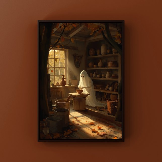 Poster Arte de Queda de Fantasmas de Halloween Spooky par (Spooky Ghost Potter Cozy Halloween Wall Art for Pottery Lovers)
