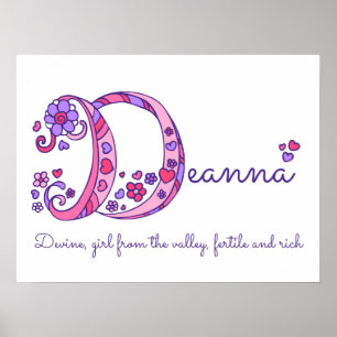 Pôster Arte de rabiscos com a inicial D de Deanna, signif