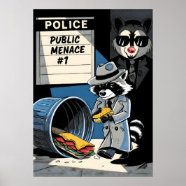 Poster Arte de Raccoon Public Menace em Estilo de Quadrin