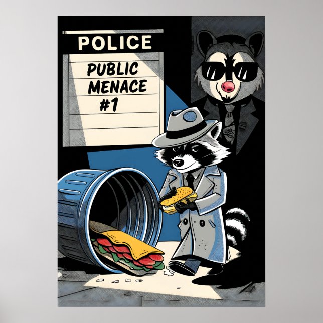 Poster Arte de Raccoon Public Menace em Estilo de Quadrin (Frente)