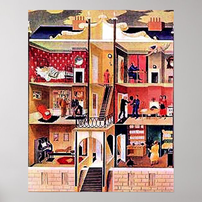 Poster Arte de Ravilious, A Casa de Hospedagem (Frente)