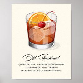 Poster Arte de Receita de Coquetel Old Fashioned Elegante