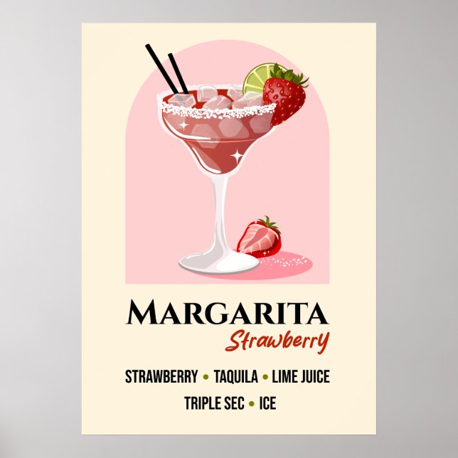 Poster Arte de Receita de Margarita de Morango com Borda  (Frente)