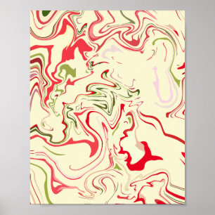 Poster Arte de Redemoinho Abstrato com Vermelho e Verde V