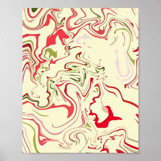 Poster Arte de Redemoinho Abstrato com Vermelho e Verde V (Frente)