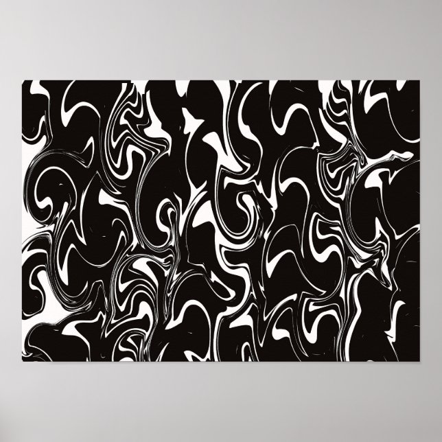 Poster Arte de Redemoinho Abstrato - Preto e Branco (Frente)