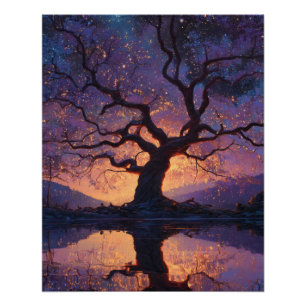 Pôster Arte de Reflexo da Árvore Enfeitiçada Roxa do Crep