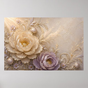 Poster Arte de Relevo de Rosa de Marfim Elegante