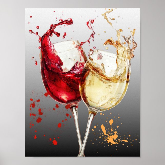 Poster Arte de respingo de vinho tinto e branco (Frente)