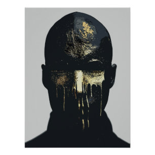Pôster Arte de Retrato Abstrato Minimalista Preto e Doura