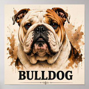 Poster Arte de Retrato Clássico de Bulldog Inglês