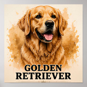 Poster Arte de Retrato de Cão Amigável Golden Retriever