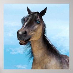 Pôster Arte de retrato de cavalo com sorriso engraçado
