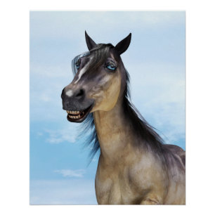 Pôster Arte de retrato de cavalo com sorriso engraçado