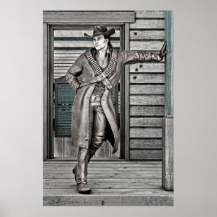 Poster Arte de retrato de cowboy ocidental vintage