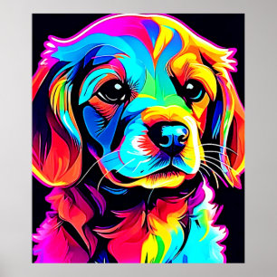 Poster Arte de Retrato do Cachorro Arco-Íris