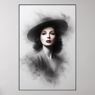 Poster Arte de retrato feminino misterioso dos anos 1940
